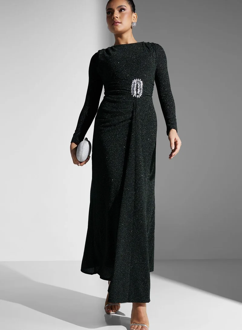 Khizana Embellished Buckle Shimmer Dress