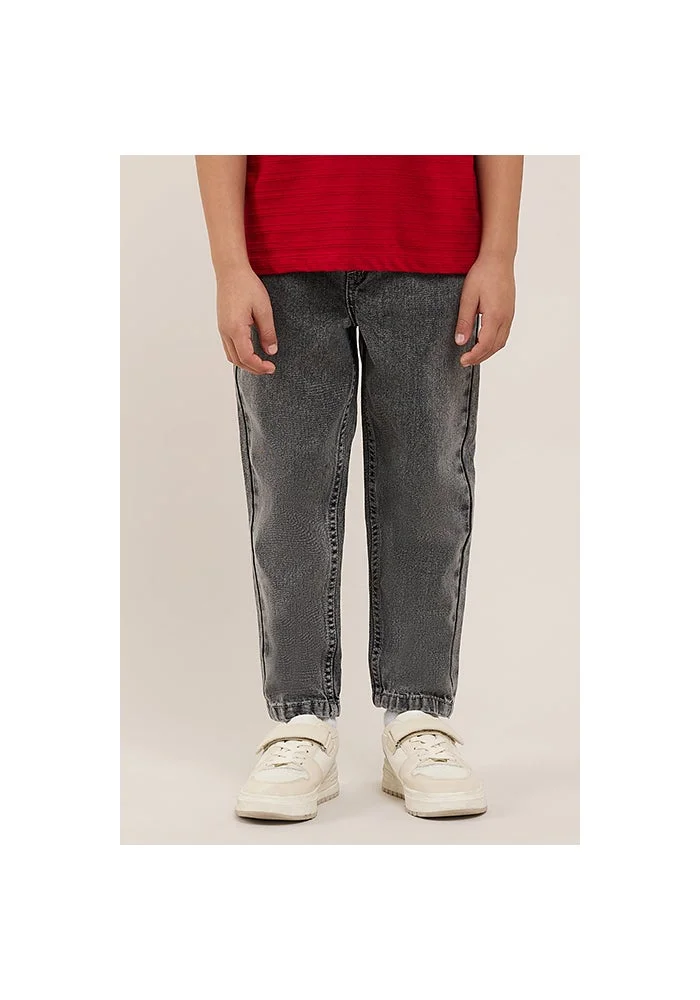 أر أند بي Washed Tapered Fit Jeans with Button Closure