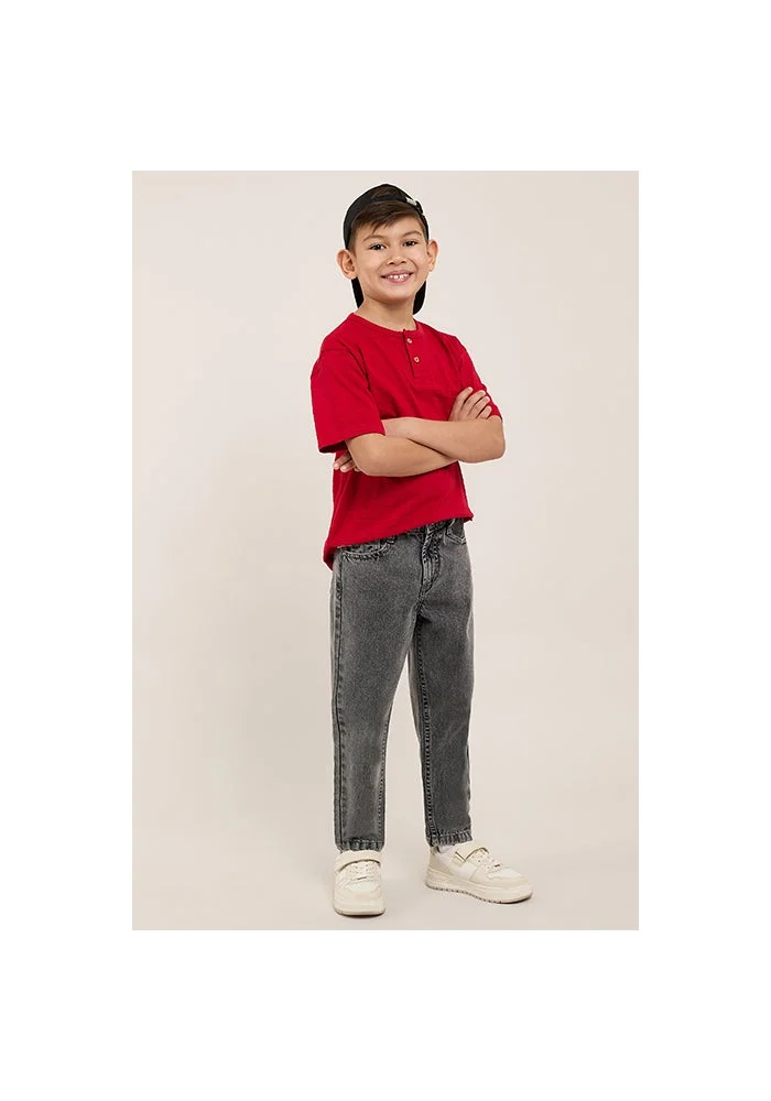 أر أند بي Washed Tapered Fit Jeans with Button Closure