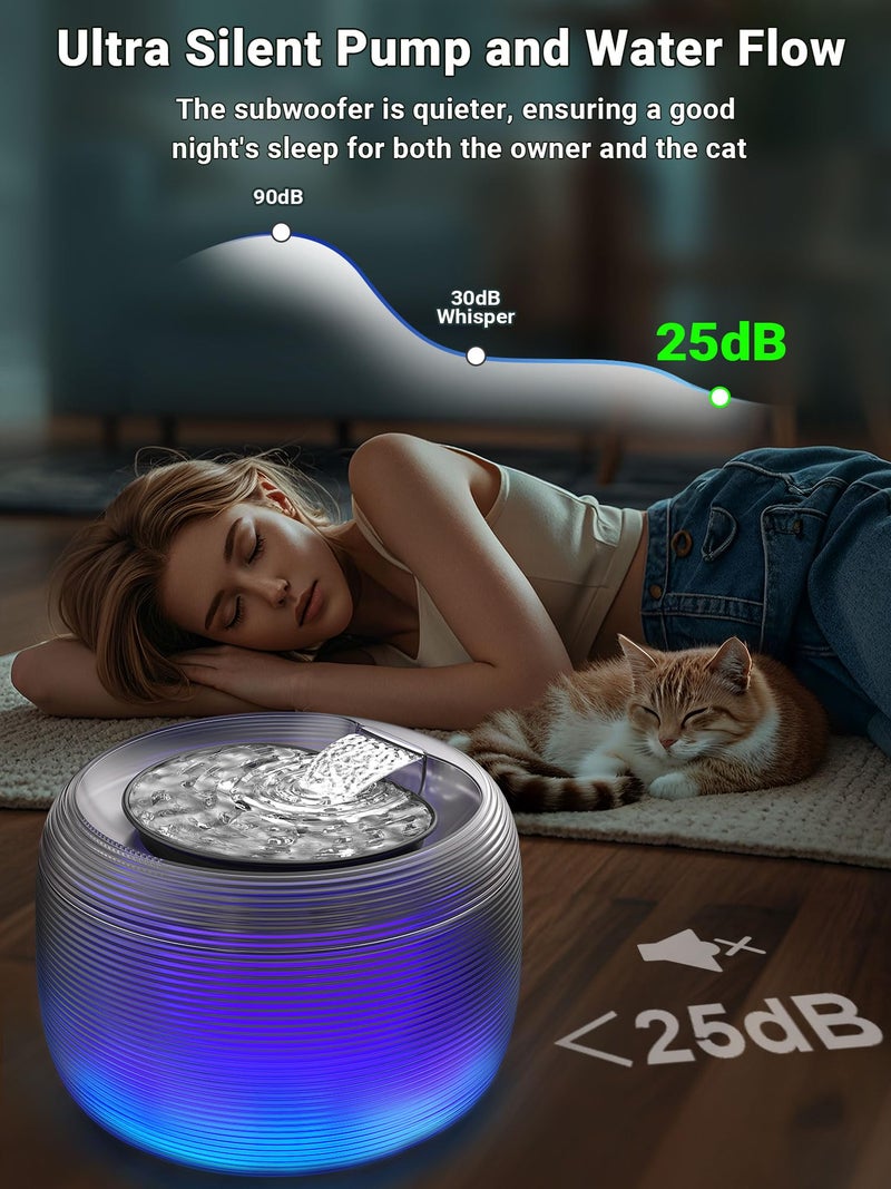 Kastty 3.5L Quiet Cat Water Fountain,118oz Large Capacity Pet Water Fountain for Cats Indoor with Water Level LED Light, Easy Cleaning Cat Fountains for Drinking Automatic Dog Water Fountain FS75 - Image 4