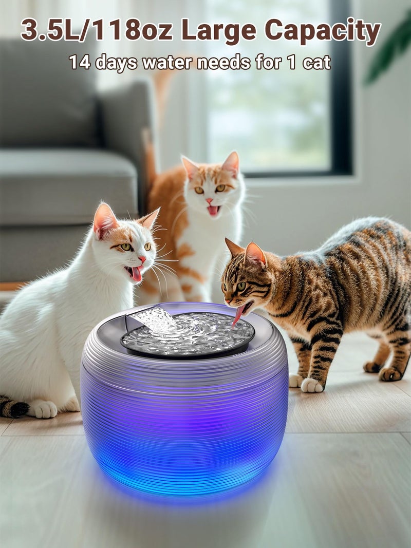 Kastty 3.5L Quiet Cat Water Fountain,118oz Large Capacity Pet Water Fountain for Cats Indoor with Water Level LED Light, Easy Cleaning Cat Fountains for Drinking Automatic Dog Water Fountain FS75 - Image 2
