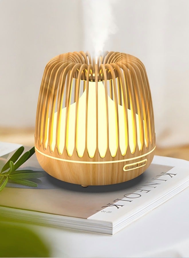 Beautiful 500ml Wood Grain Aromatherapy Machine, Home With Remote Control Hollow Birdcage Aromatherapy Humidifier Diffuser - British Plug - Image 1