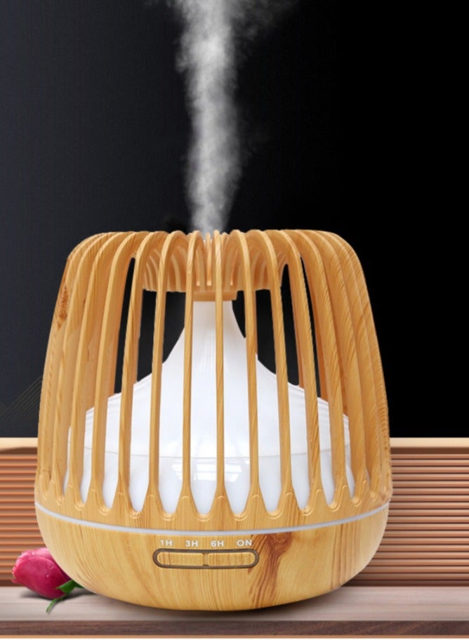 Beautiful 500ml Wood Grain Aromatherapy Machine, Home With Remote Control Hollow Birdcage Aromatherapy Humidifier Diffuser - British Plug - Image 2