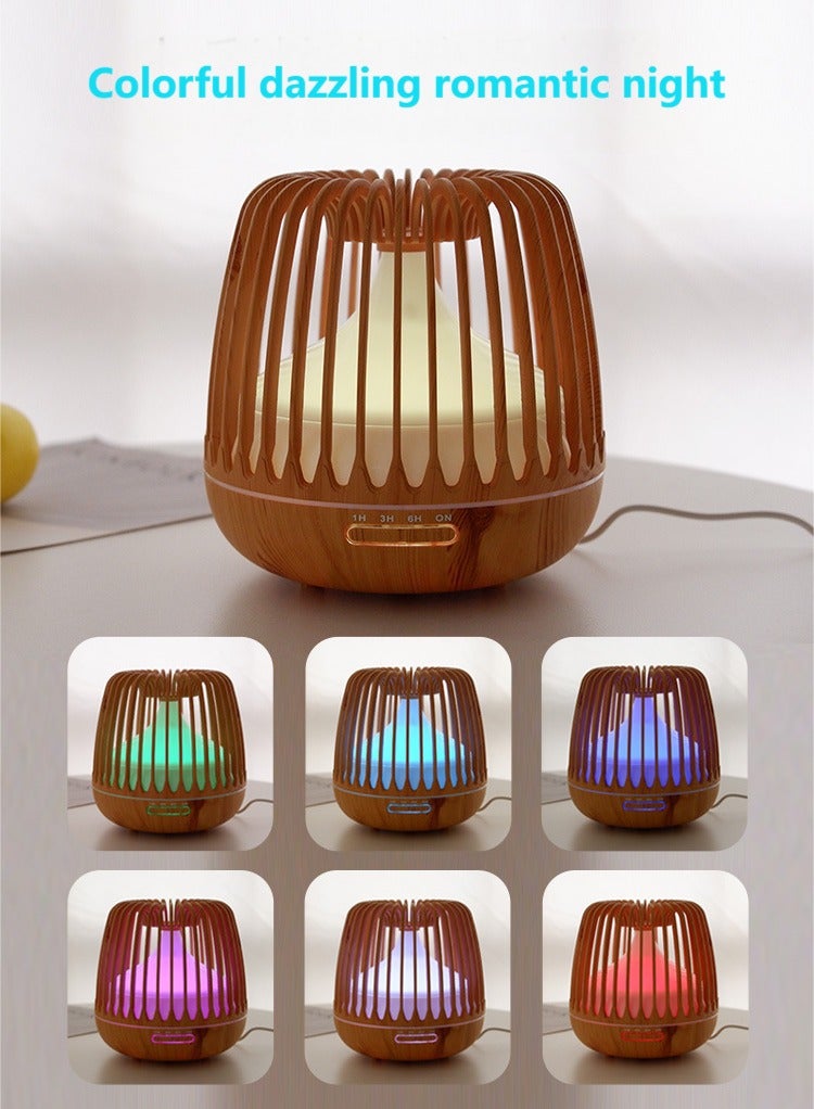 Beautiful 500ml Wood Grain Aromatherapy Machine, Home With Remote Control Hollow Birdcage Aromatherapy Humidifier Diffuser - British Plug - Image 3