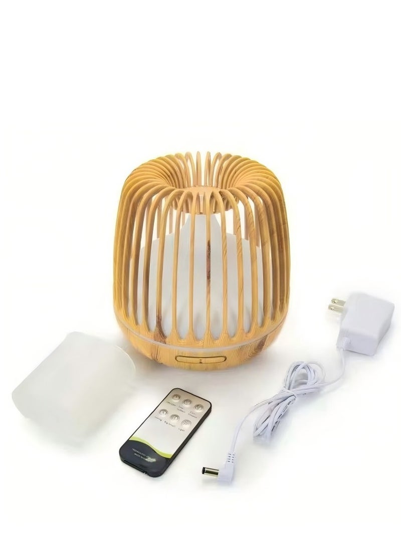 Beautiful 500ml Wood Grain Aromatherapy Machine, Home With Remote Control Hollow Birdcage Aromatherapy Humidifier Diffuser - British Plug - Image 5