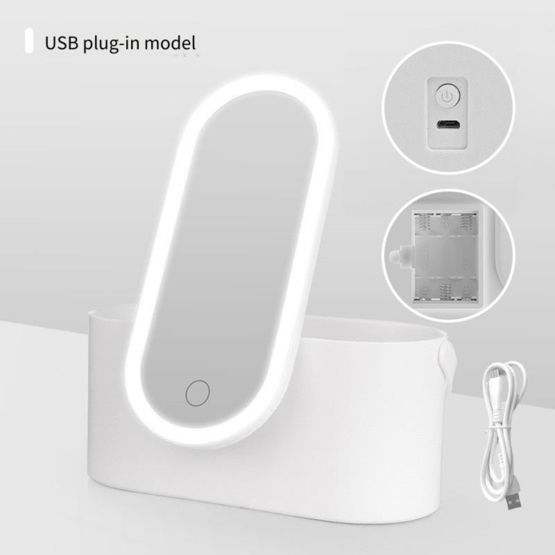LED makeup mirror with light strip storage box, USB plug-in makeup mirror (white) - Image 1