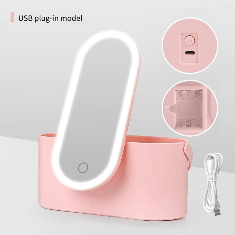 LED makeup mirror with light strip storage box, USB plug-in makeup mirror (white) - Image 5