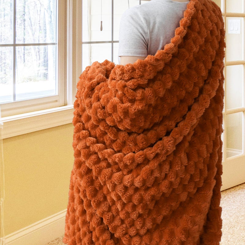Vessia Flannel Fleece Throw Blanket  3D Jacquard Burnt Orange Fuzzy And Warm Blanket For Couch  Sofa  Bed  300Gsm Super Soft Touch Cozy Home Decor For All Seasons (50X70 Inches) - Image 1