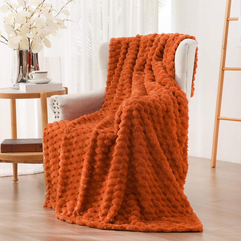 Vessia Flannel Fleece Throw Blanket  3D Jacquard Burnt Orange Fuzzy And Warm Blanket For Couch  Sofa  Bed  300Gsm Super Soft Touch Cozy Home Decor For All Seasons (50X70 Inches) - Image 2
