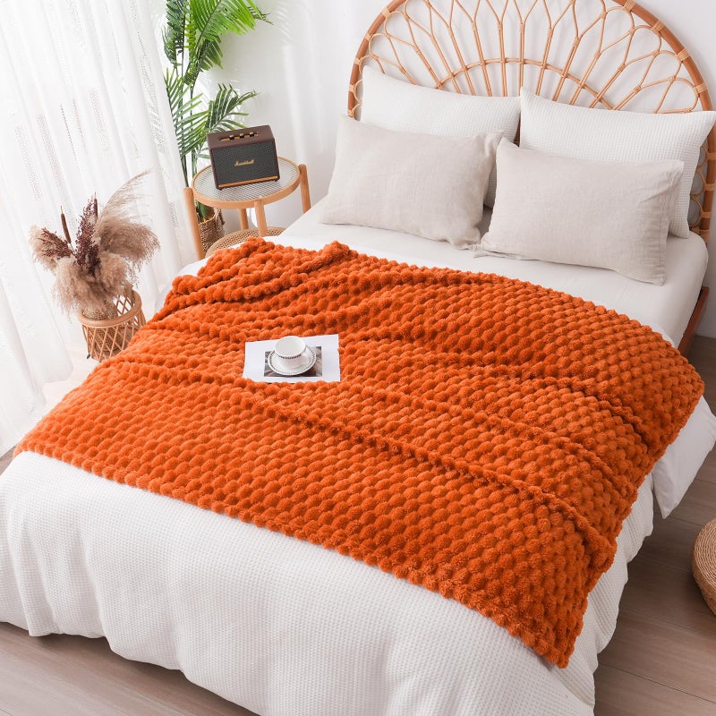 Vessia Flannel Fleece Throw Blanket  3D Jacquard Burnt Orange Fuzzy And Warm Blanket For Couch  Sofa  Bed  300Gsm Super Soft Touch Cozy Home Decor For All Seasons (50X70 Inches) - Image 3