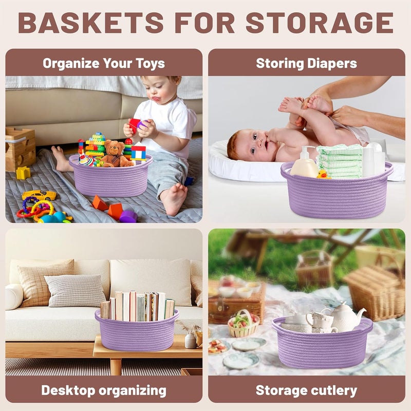 Bufims Small Woven Purple Gifts Basket for Storage Empty with Ribbons and Bags Durable Cute Gifts 12"X 8" X 5" Small Rope Basket for Gifting - Image 3