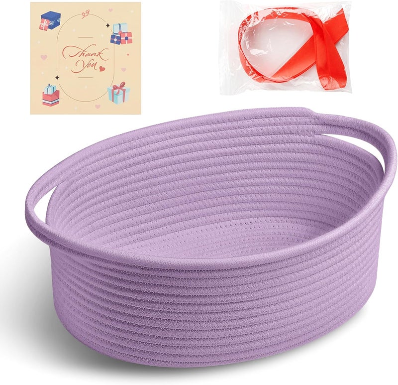 Bufims Small Woven Purple Gifts Basket for Storage Empty with Ribbons and Bags Durable Cute Gifts 12"X 8" X 5" Small Rope Basket for Gifting - Image 1