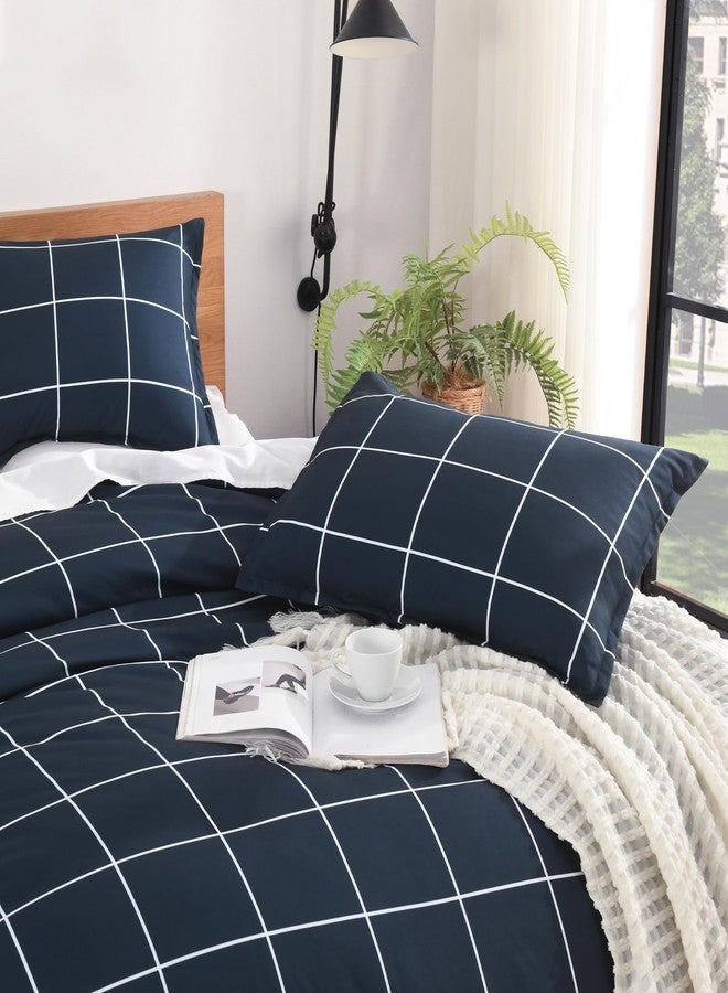 Andency Navy Plaid Comforter Full(79x90Inch), Dark Blue Grid Gingham Buffalo Plaid Bed Set for Boys Kids Teens, 3 Pieces Lightweight Microfiber Geometric Preppy Bedding - Image 5