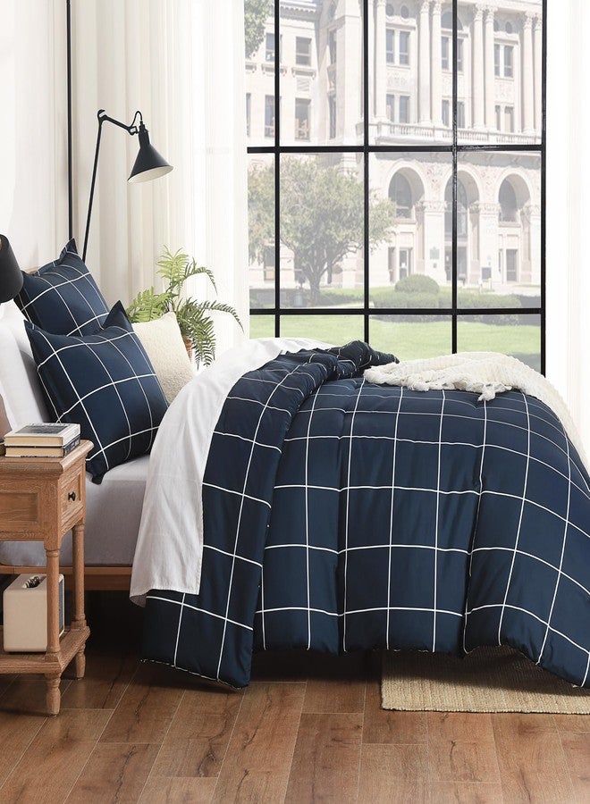 Andency Navy Plaid Comforter Full(79x90Inch), Dark Blue Grid Gingham Buffalo Plaid Bed Set for Boys Kids Teens, 3 Pieces Lightweight Microfiber Geometric Preppy Bedding - Image 2