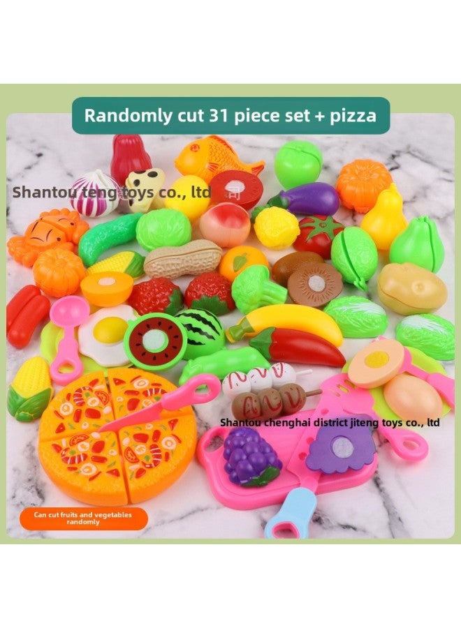 Children Play House Boys And Girls Simulation Cutting Fruits And Vegetables Pizza Cutting Music Cutting Plastic Suit Toys-Specifications:31-piece Kit Cutting Toys 【can Cut Fruits And Vegetables Randomly】 + Pizza - Image 1