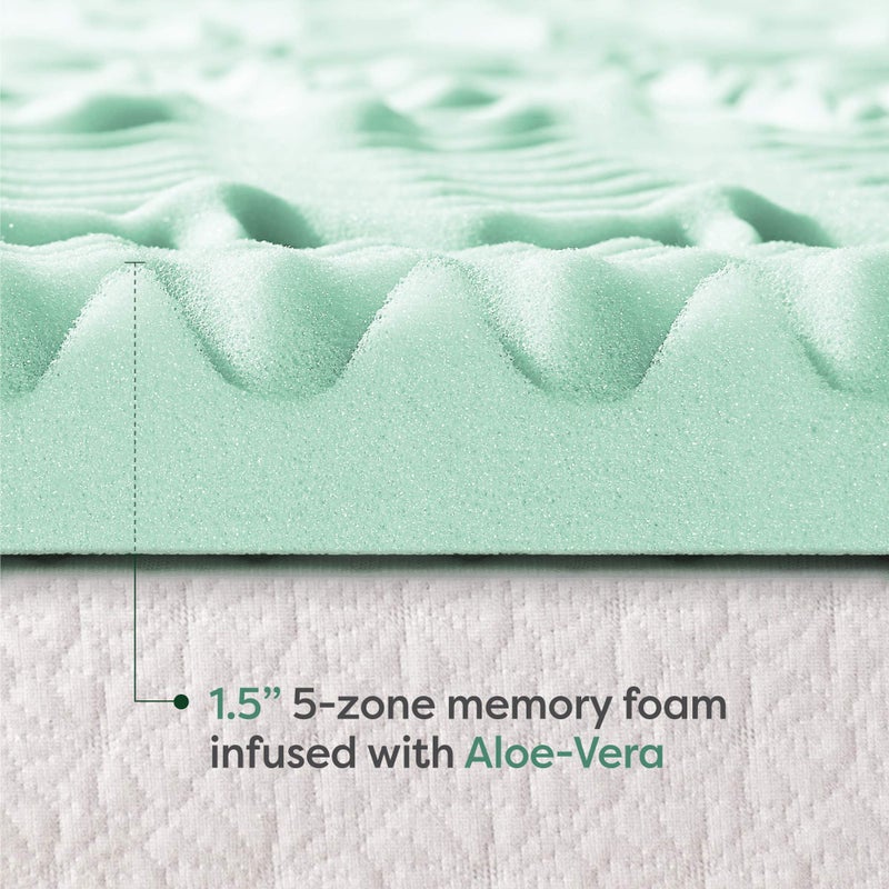Mellow 1.5 Inch 5-Zone Memory Foam Mattress Topper, Calming Aloe Infusion, Dorm Essentials, Queen - Image 5
