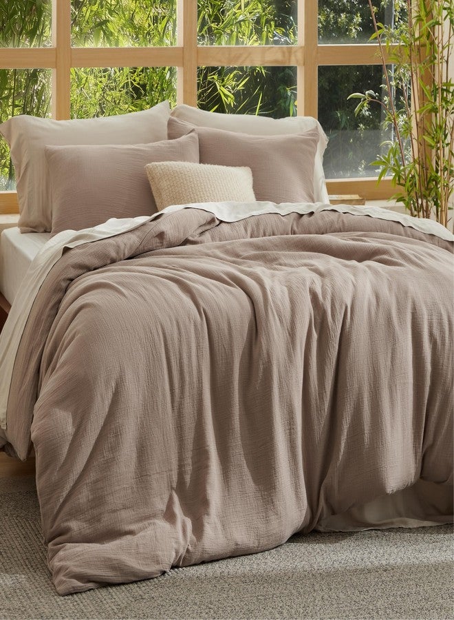 Bedsure Cooling Muslin Cotton Duvet Cover Queen Size - Cotton Blend Rayon Derived from Bamboo Duvet Covet Set for Hot Sleepers - Ultra-Soft & Breathable & Lightweight Bedding Set (Khaki, 90"x90") - Image 5