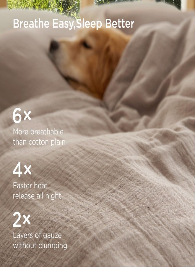 Bedsure Cooling Muslin Cotton Duvet Cover Queen Size - Cotton Blend Rayon Derived from Bamboo Duvet Covet Set for Hot Sleepers - Ultra-Soft & Breathable & Lightweight Bedding Set (Khaki, 90"x90") - Image 4