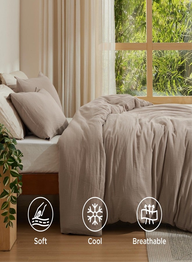 Bedsure Cooling Muslin Cotton Duvet Cover Queen Size - Cotton Blend Rayon Derived from Bamboo Duvet Covet Set for Hot Sleepers - Ultra-Soft & Breathable & Lightweight Bedding Set (Khaki, 90"x90") - Image 2