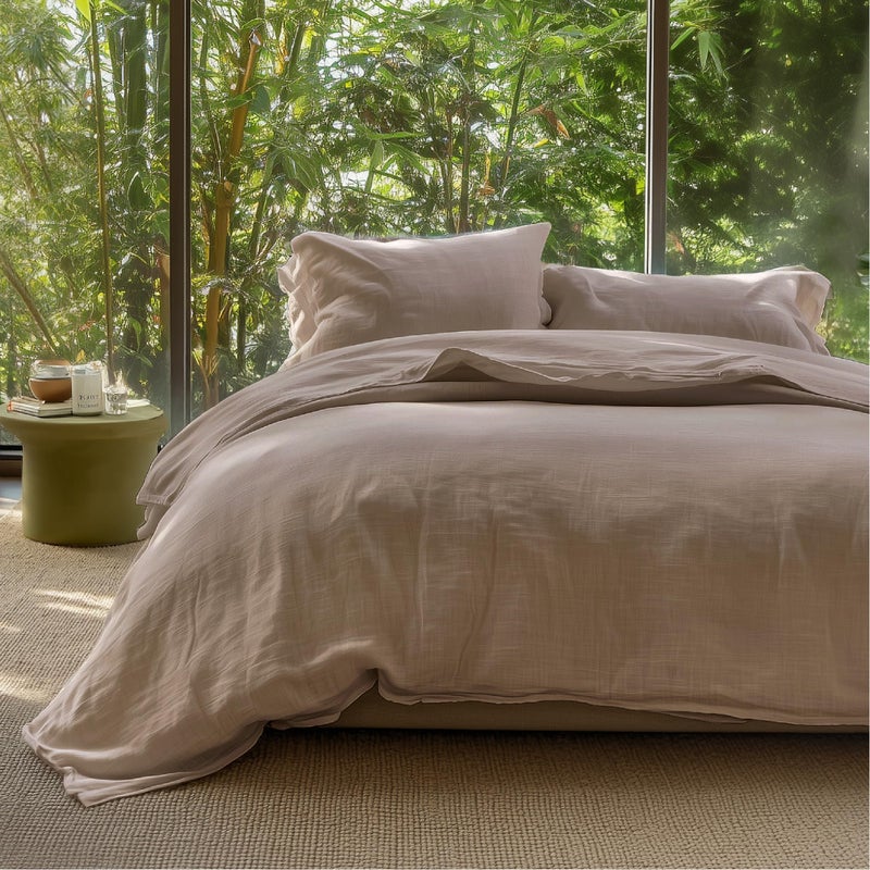 Bedsure Cooling Muslin Cotton Duvet Cover Queen Size - Cotton Blend Rayon Derived from Bamboo Duvet Covet Set for Hot Sleepers - Ultra-Soft & Breathable & Lightweight Bedding Set (Khaki, 90"x90") - Image 1