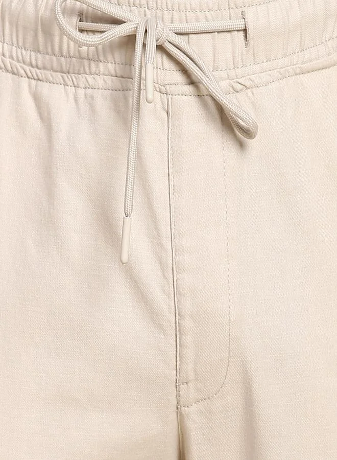 دينيس لينغو Men's Beige Cotton Blend Solid Pattern Full Length Tapered Trouser