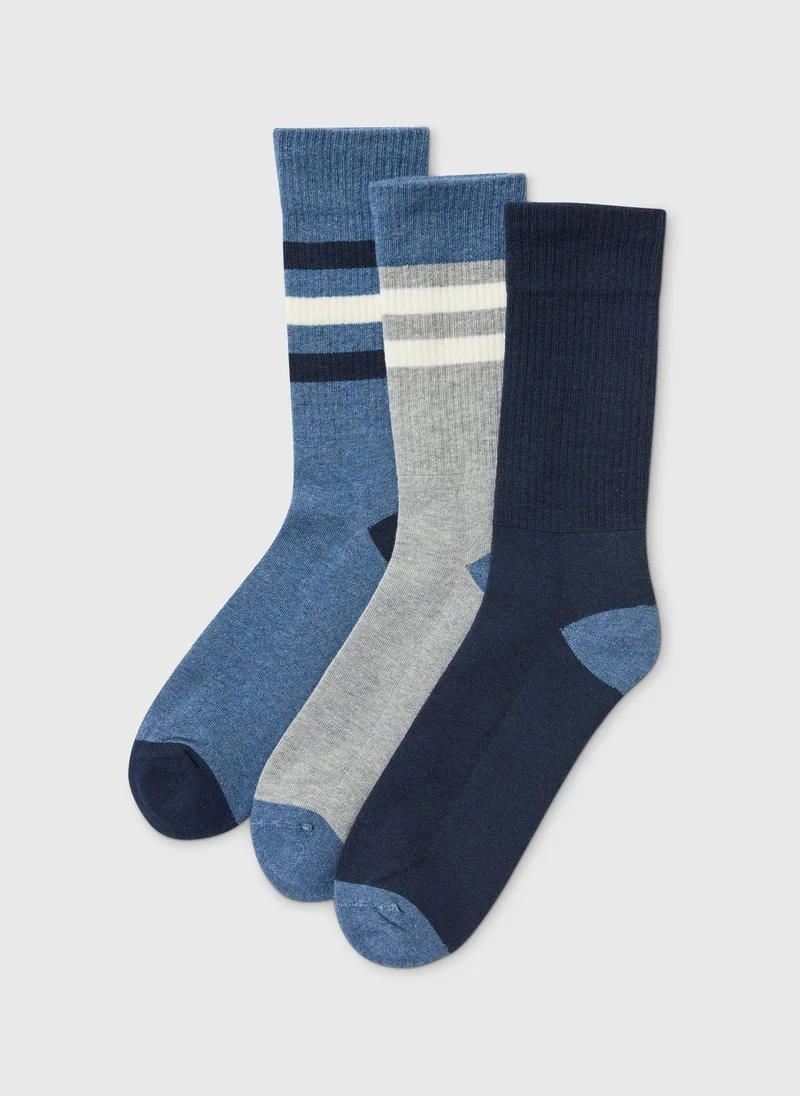 Matalan 3 Pack Blue Stripe Cushioned Socks