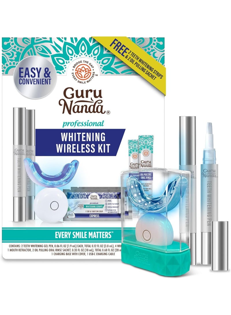 GuruNanda Professional Teeth Whitening Wireless Kit with LED Light & Whitening Pen, 40 Treatments - Image 1
