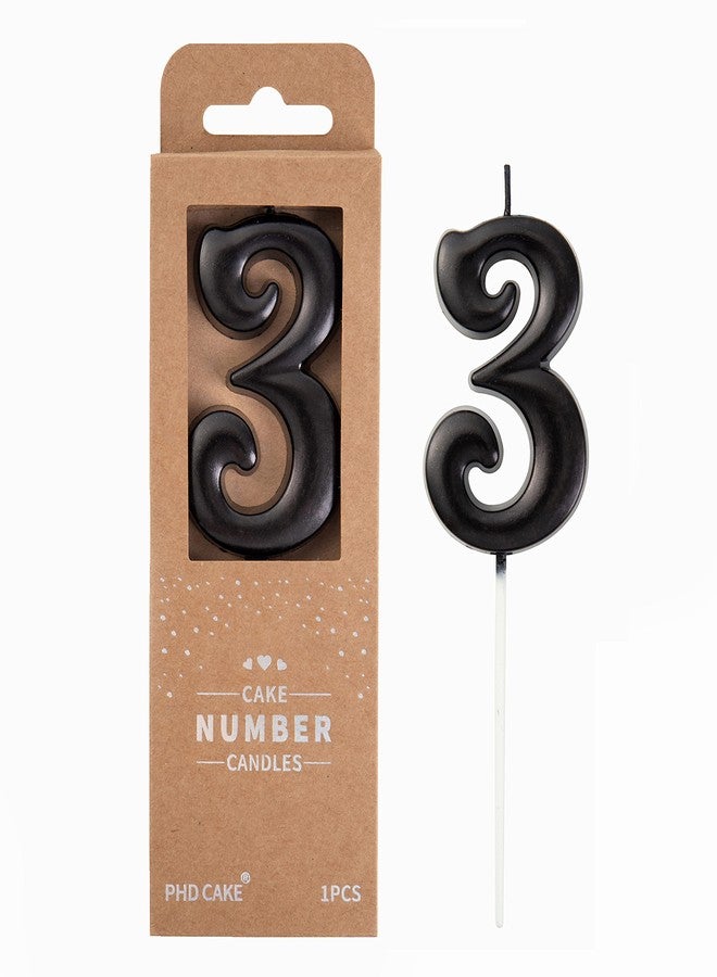 PHD CAKE 2.76 Inch Elegant Black 3 Number Birthday Candles, Black Number Candles, Cake Number Candles, Party Celebration - Image 1