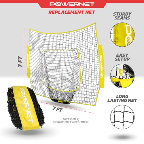 PowerNet Baseball & Softball 7x7 FT Net Replacement, Durable Baseball Screens for Batting & Pitching, Heavy Duty Knotless Netting in Team Colors, NET ONLY (Yellow) - Image 3