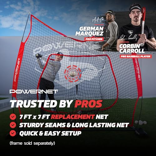 PowerNet Baseball & Softball 7x7 FT Net Replacement, Durable Baseball Screens for Batting & Pitching, Heavy Duty Knotless Netting in Team Colors, NET ONLY (Yellow) - Image 2