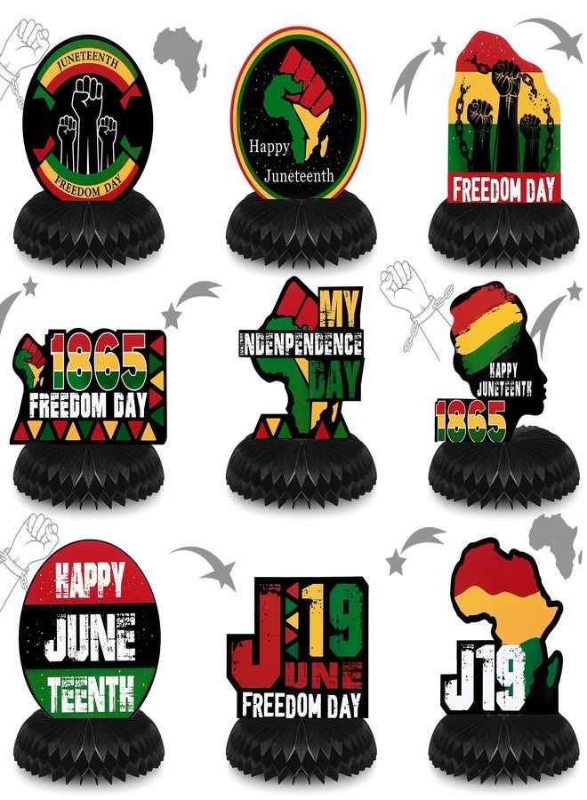 Funtery 9 Pack Happy Juneteenth Table Centerpiece Set June 19th Independence Day Freedom Day Party Decorations Fiesta Themed Party Supplies Patriotic Honeycomb Centerpieces for Juneteenth Party Decor Favors - Image 1