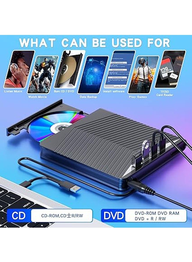 General USB 3.0 Portable External CD Drive - Plays DVD/CD - Compatible with External CD/DVD Drive - DVD/CD ROM Burner - High-speed data transfer  - Image 3
