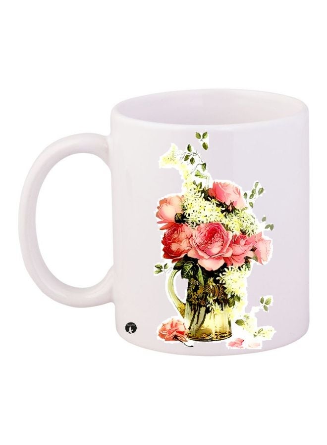 RYN Roses Printed Coffee Mug White/Pink/Green 11ounce