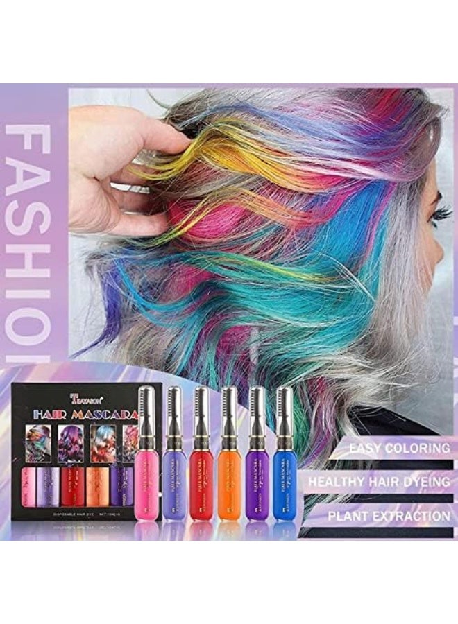 TEAYASON Temporary Hair Mascara Instantly Hair Color Dye Hair Color Chalk Comb Punky Color Washable Hair Dye Mascara for Dark & Light Hair Kids Girls Women Party Birthday Gifts, 6 Pcs - Image 2