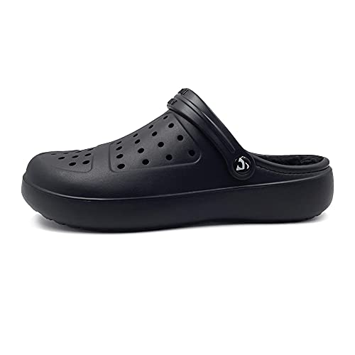 Amoji Winter Fluffy Clog Fur Lining Garden Shoes Warm Furry Indoor Lined House Fuzzy Fleece Slippers D8818 Black 8 Women/6 Men - Image 2