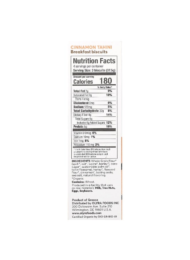 Olyra Olyra, Organic Breakfast Biscuits, Cinnamon Tahini, 4 Packs, 1.32 oz (37.5 g) Each  - Image 2