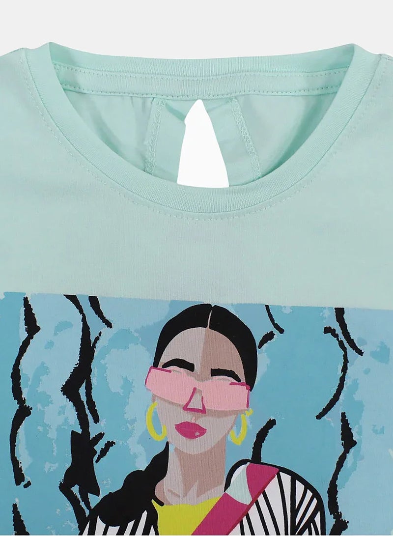 Solang Girls Split Back Cotton T-Shirt - Cool Girl Print - Image 3