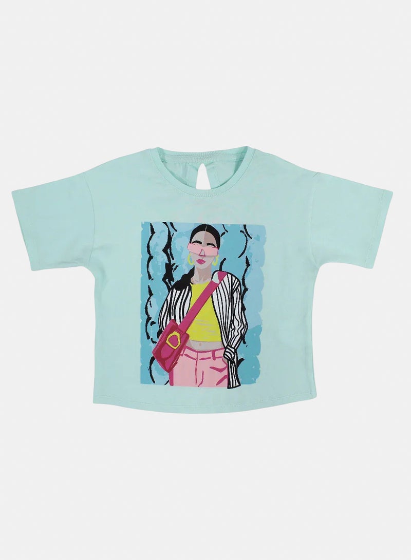 Solang Girls Split Back Cotton T-Shirt - Cool Girl Print - Image 1
