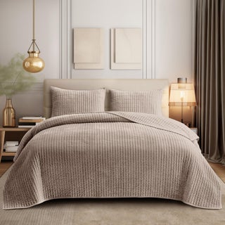 SHALALA Velvet Quilt Queen SizeStriped Bedding SetLightweight Velvet ComforterLuxurious Suede Bedspread and Coverlet with Soft Brushed Microfiber Back for All SeasonLight TaupeFullQueen - pzsku/Z661199F83890EBC4661EZ/45/1750416443/96f8f2cd-4f5f-421d-9185-8586423b7a41