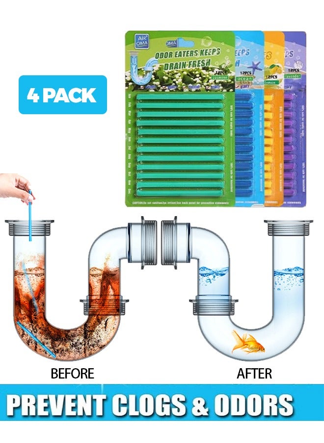 Air OMA 4-Pack (48pcs)Odor Eaters Keeps Drain Fresh-Drain Sticks Drain Cleaner and Deodorizer Sticks for Clogs Kitchen Bathroom Sinks Toilet Cleaning Unclog Eliminate Odor of Drain Pipes - Image 1