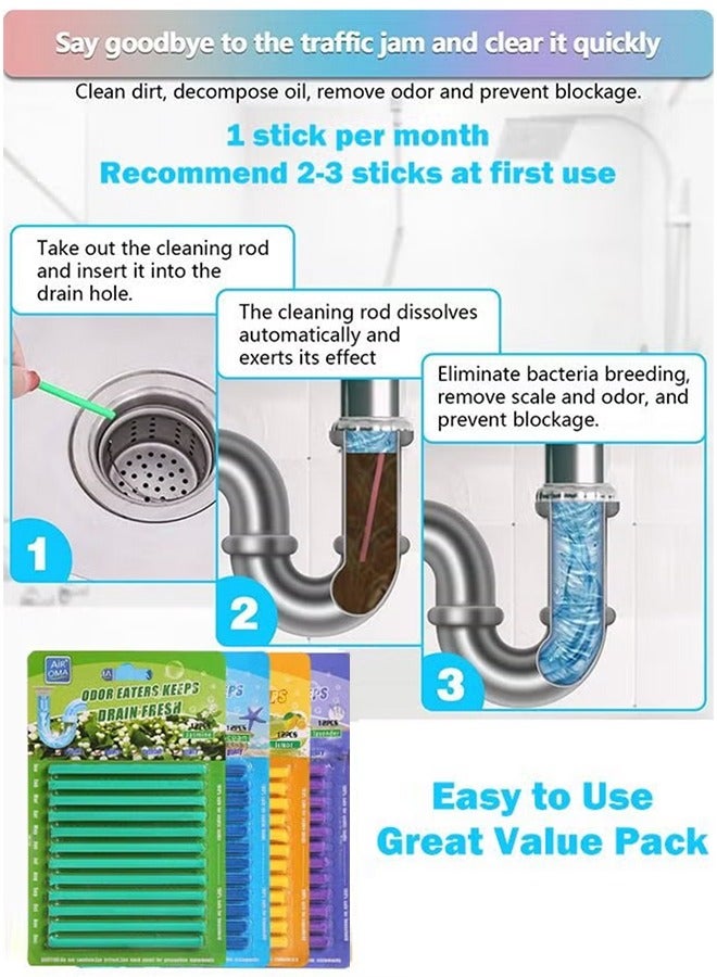 Air OMA 4-Pack (48pcs)Odor Eaters Keeps Drain Fresh-Drain Sticks Drain Cleaner and Deodorizer Sticks for Clogs Kitchen Bathroom Sinks Toilet Cleaning Unclog Eliminate Odor of Drain Pipes - Image 4