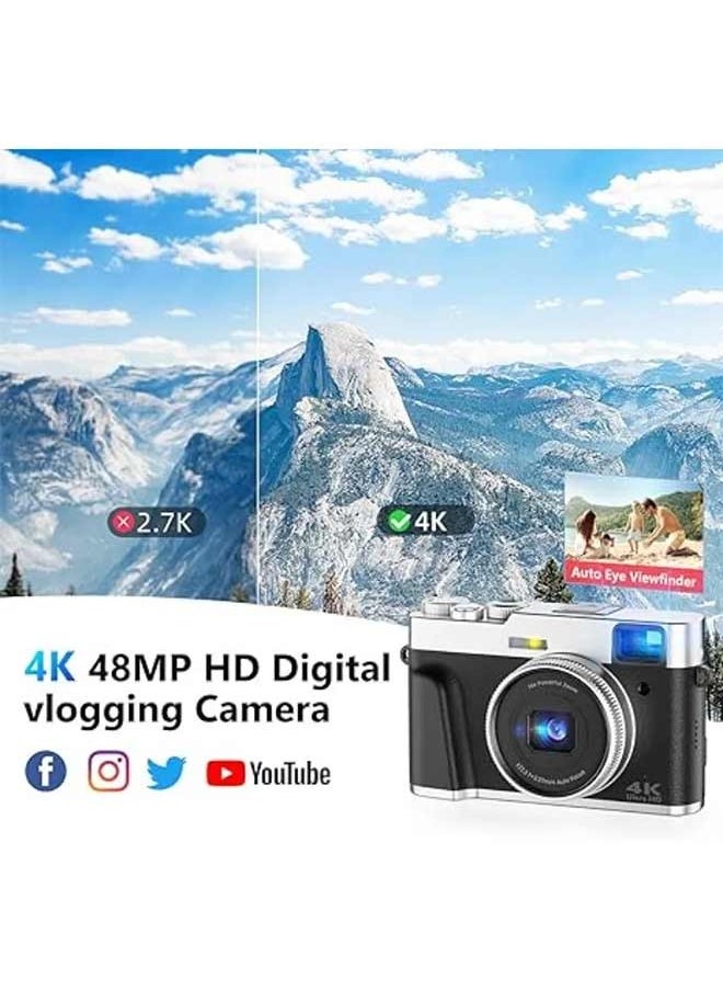 IqwiCam 4K Digital Camera, 48MP Digital Camera for Photography 16X Zoom Camera with 64GB Flash SD Card, Travel Portable Digital Camera with Autofocus Anti-Shake  - Image 4