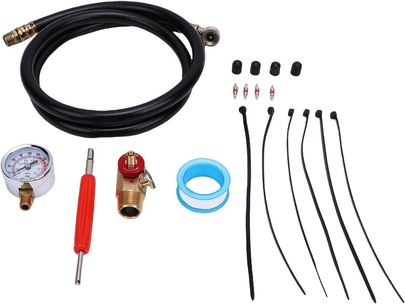 Luocute Air Tanking Repair Kit, Brass Safety Bypass Valve with Aluminum Knob and 0-200 PSI Pressure Gauges, 4ft PVC Hose with Brass Fittings, for RV Trailers and Camping Vehicles - Image 1