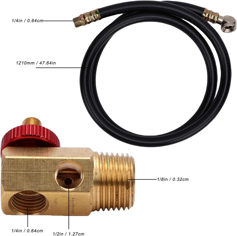 Luocute Air Tanking Repair Kit, Brass Safety Bypass Valve with Aluminum Knob and 0-200 PSI Pressure Gauges, 4ft PVC Hose with Brass Fittings, for RV Trailers and Camping Vehicles - Image 5