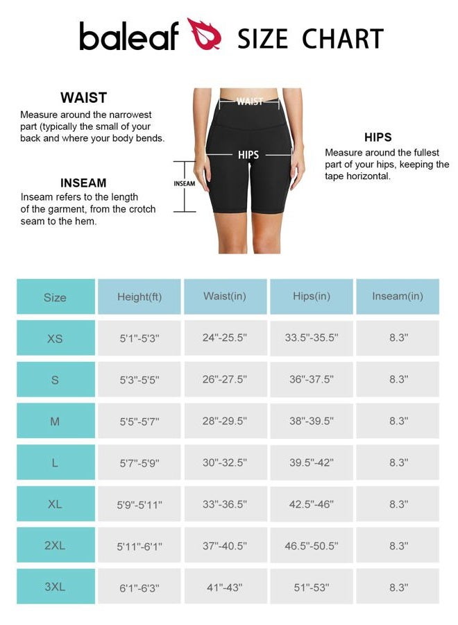 BALEAF Biker Shorts Women Yoga Gym Workout Spandex Running Volleyball Tummy Control Compression Shorts with Pockets 8" Black L - Image 5