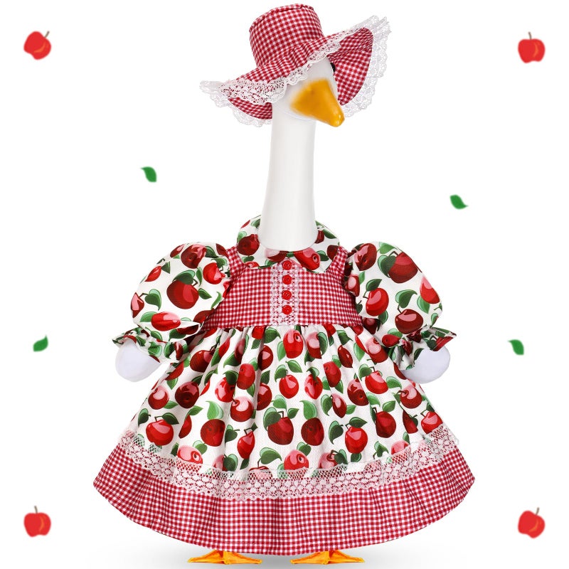 FuWeave Spring Porch Goose Outfit Set for 23'' H Plastic Lolita Cement Statue Cute Fruit Skirt Spring Summer Goose Costume Clothes for Indoor Outdoor Yard Lawn Patio Art Decor(Apple) - Image 1