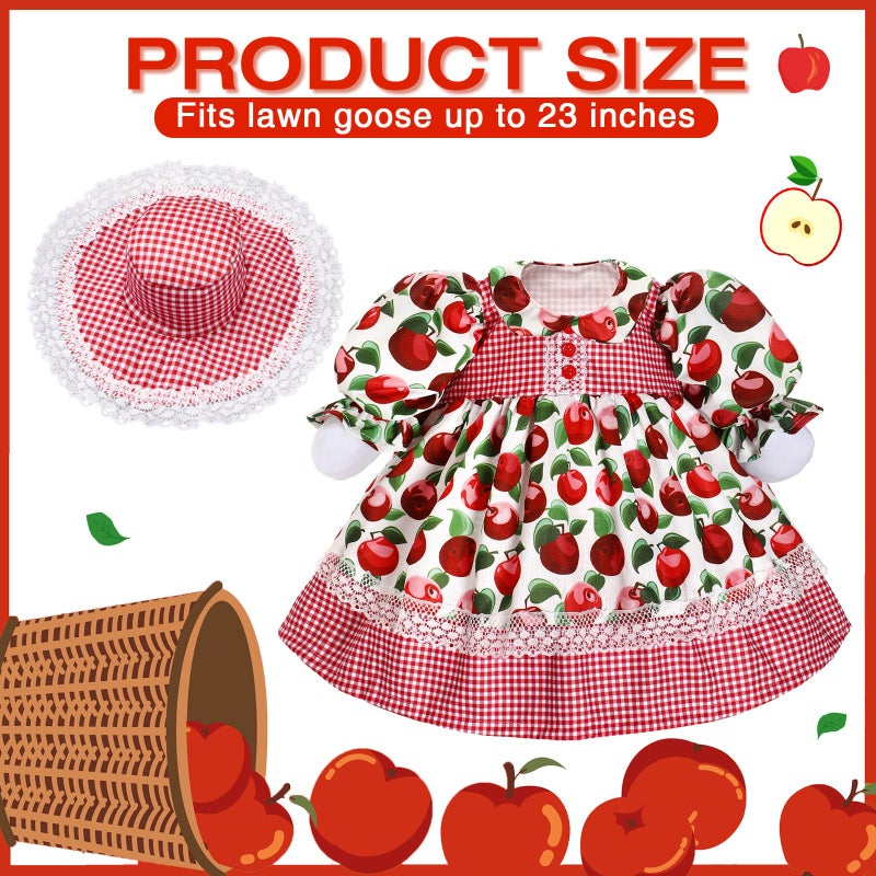 FuWeave Spring Porch Goose Outfit Set for 23'' H Plastic Lolita Cement Statue Cute Fruit Skirt Spring Summer Goose Costume Clothes for Indoor Outdoor Yard Lawn Patio Art Decor(Apple) - Image 2