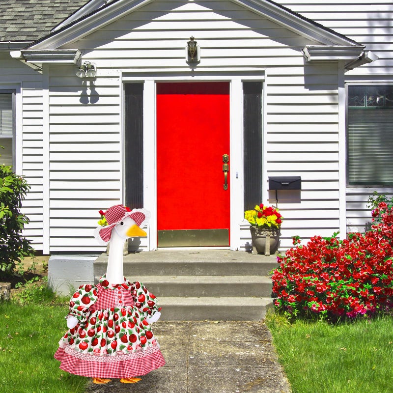 FuWeave Spring Porch Goose Outfit Set for 23'' H Plastic Lolita Cement Statue Cute Fruit Skirt Spring Summer Goose Costume Clothes for Indoor Outdoor Yard Lawn Patio Art Decor(Apple) - Image 5
