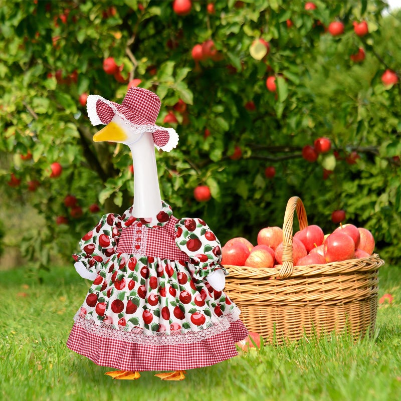 FuWeave Spring Porch Goose Outfit Set for 23'' H Plastic Lolita Cement Statue Cute Fruit Skirt Spring Summer Goose Costume Clothes for Indoor Outdoor Yard Lawn Patio Art Decor(Apple) - Image 4