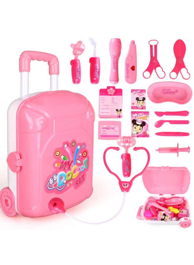 Chilosen Children's Playhouse Doctor Toy Medical Luggage Boy's And Girl's Simulation Trolley Case Medical Kit Set-Color:Pink - Image 1